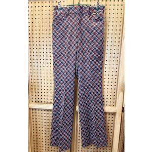 Vintage Mr. Wrangler Knit Flare Cuffed Plaid Pants Men's 29x32‎ Red Blue